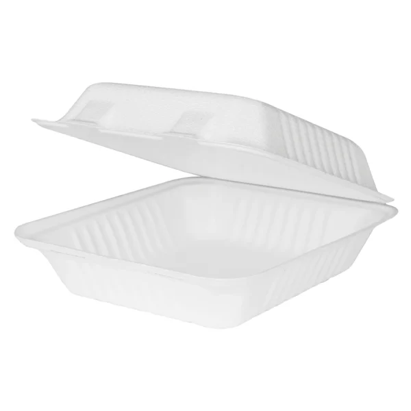 8 inch Single Compartment PFAS-Free Bagasse Clamshell Hinged Containers 200pcs/case