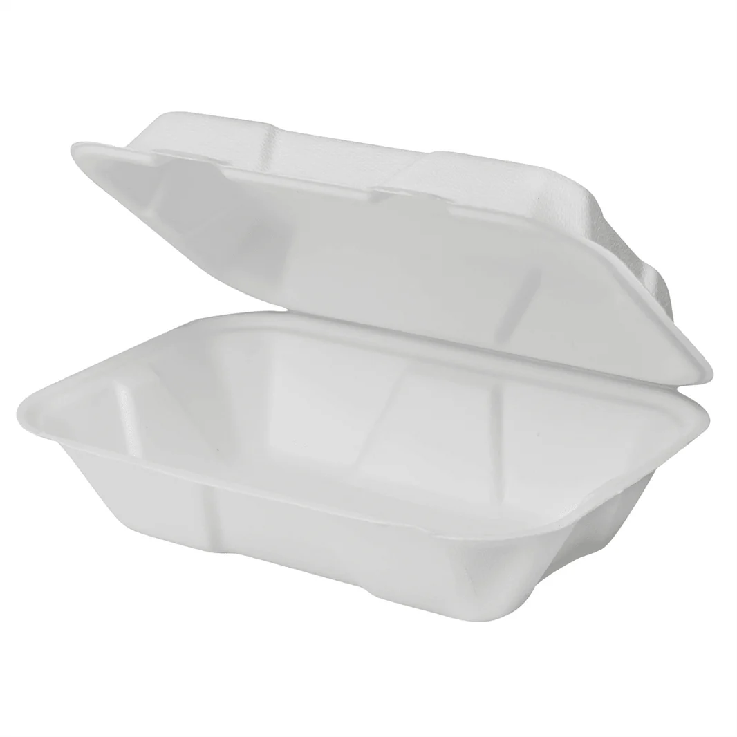 9x6 Inch PFAS-Free Bagasse Hinged Clamshell Containers 250pcs/case