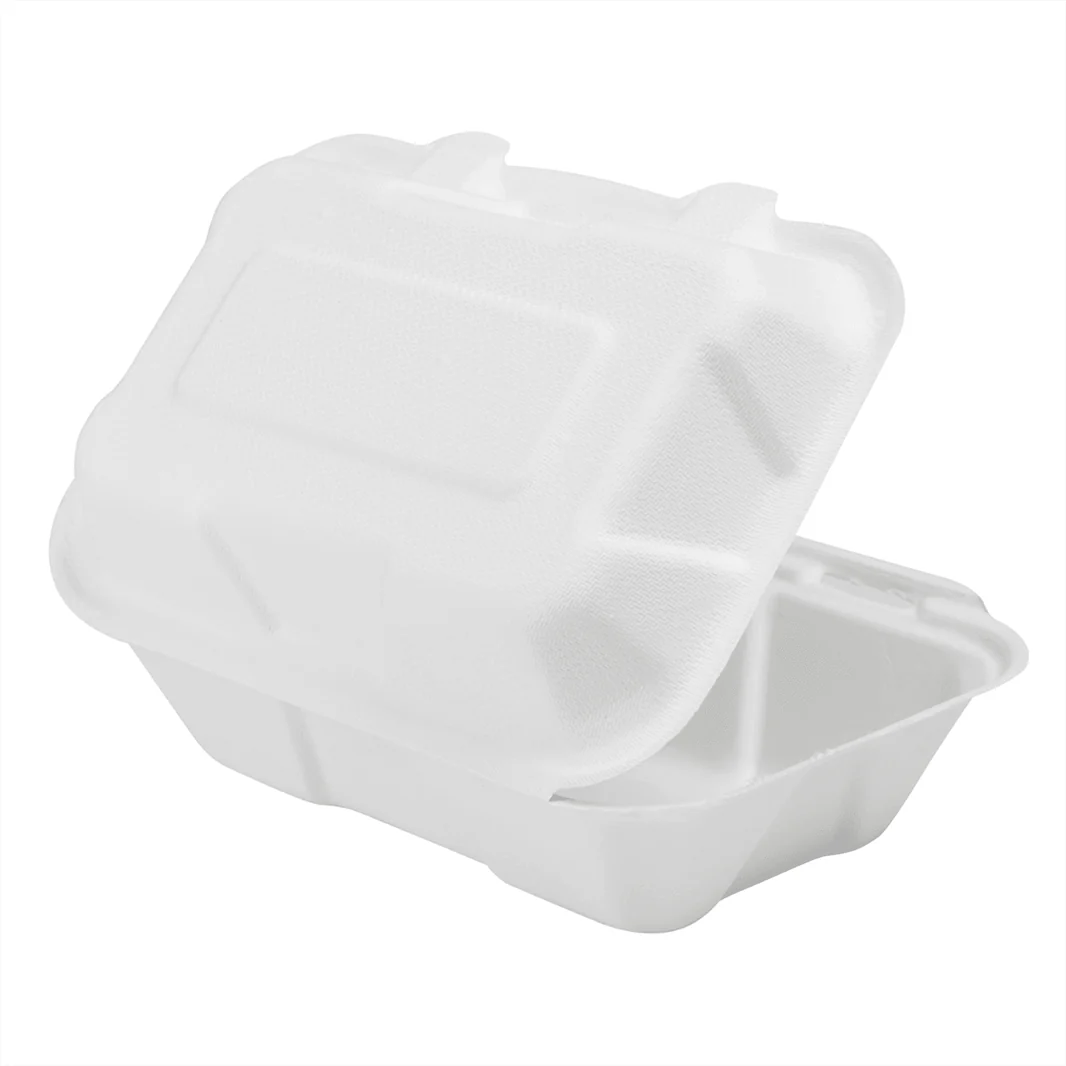 9x6 Inch PFAS-Free Bagasse Hinged Clamshell Containers 250pcs/case - Image 2